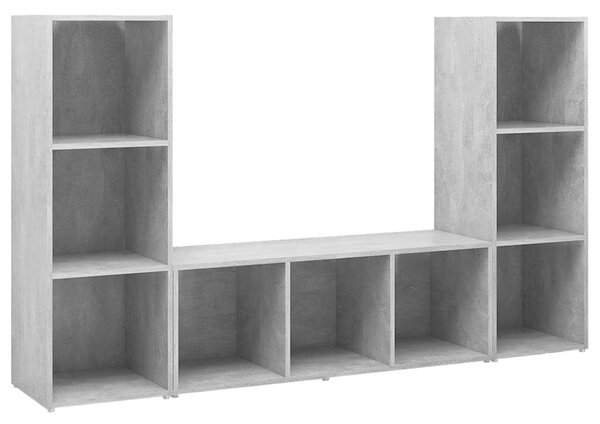 VidaXL 3 db betonszürke szerelt fa TV-szekrény 107 x 35 x 37 cm