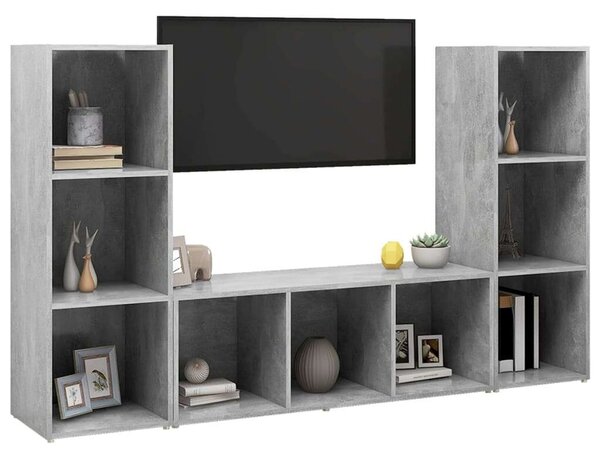 VidaXL 3 db betonszürke szerelt fa TV-szekrény 107 x 35 x 37 cm