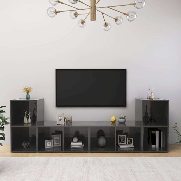 VidaXL 4 db magasfényű szürke forgácslap TV-szekrény 72 x 35 x 36,5 cm