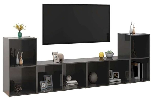 VidaXL 4 db magasfényű szürke forgácslap TV-szekrény 72 x 35 x 36,5 cm