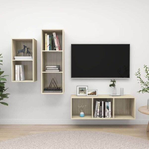 VidaXL 3 részes tölgyszínű forgácslap TV-szekrény szett