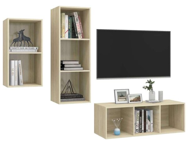 VidaXL 3 részes tölgyszínű forgácslap TV-szekrény szett