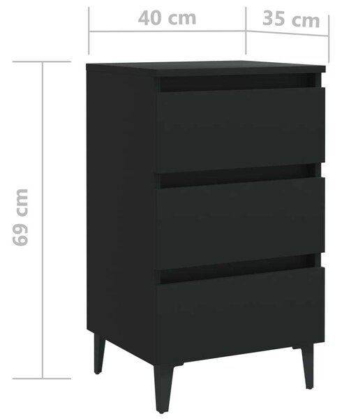 VidaXL Éjjeliszekrény - Fekete - 3 Fiók - 40x35x69cm