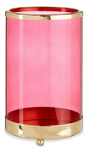 Gift Decor Gyertyatartó Rózsaszín Aranysárga Henger Fém Üveg (12,2 x 19,5 x 12,2 cm)
