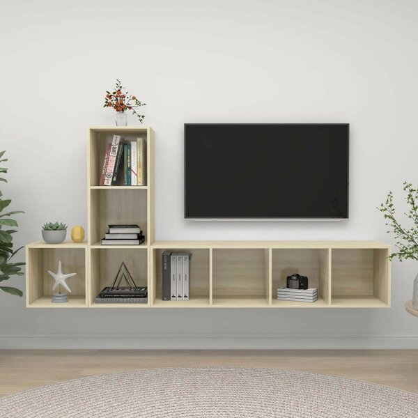 VidaXL 3 részes tölgyszínű forgácslap TV-szekrény szett