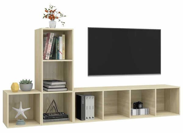 VidaXL 3 részes tölgyszínű forgácslap TV-szekrény szett