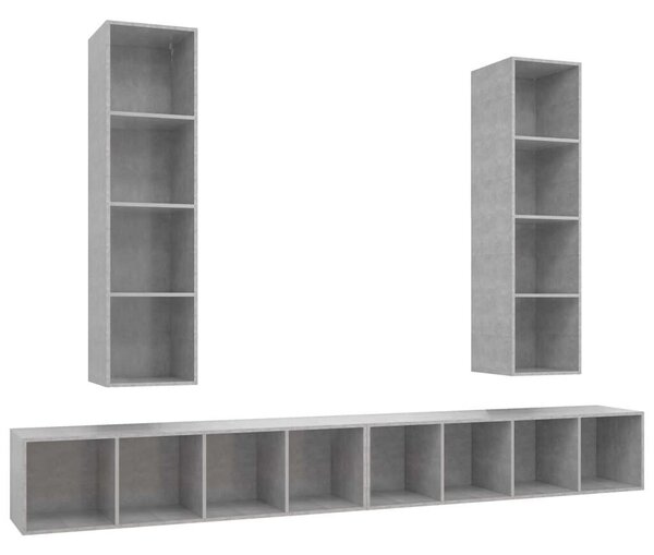 VidaXL 4 db betonszürke szerelt fa falra szerelhető TV-szekrény