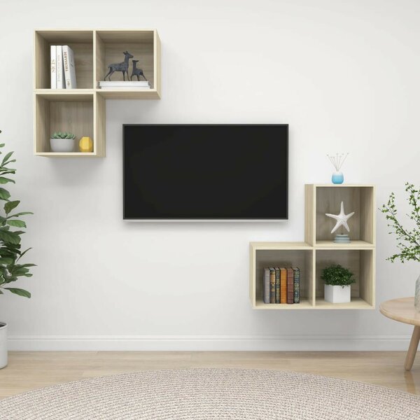 VidaXL 4 részes tölgyszínű forgácslap TV-szekrény szett