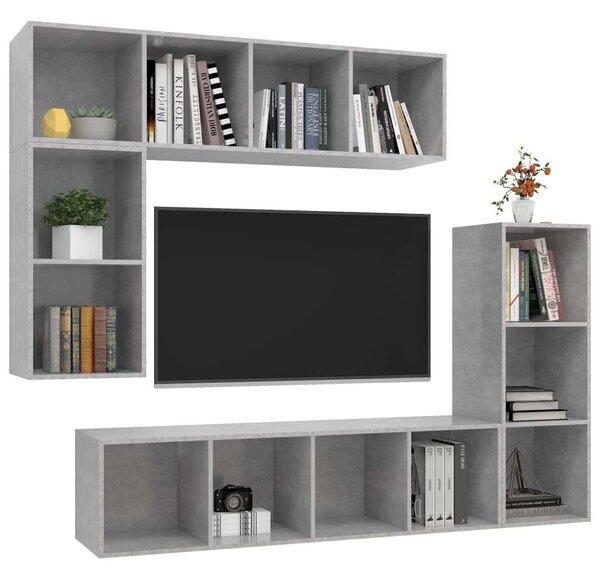 VidaXL 4 részes betonszürke szerelt fa TV-szekrényszett