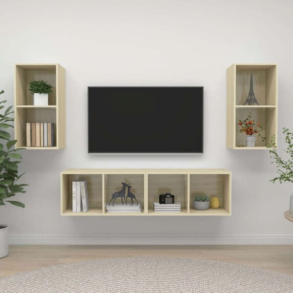 VidaXL 4 db tölgyszínű forgácslap falra szerelhető TV-szekrény
