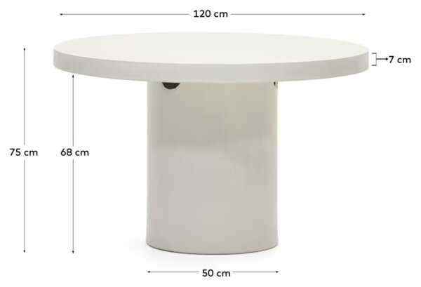 Fehér cement kerti étkezőasztal Kave Home Aiguablava 120 cm