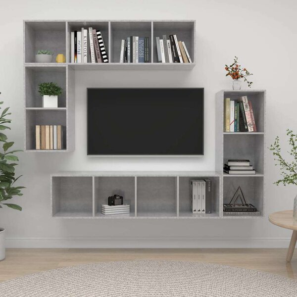 VidaXL 4 részes betonszürke szerelt fa TV-szekrényszett