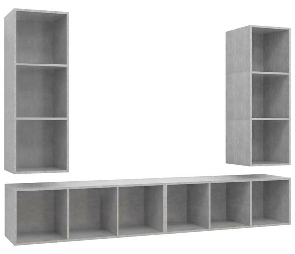 VidaXL 4 db betonszürke szerelt fa falra szerelhető TV-szekrény
