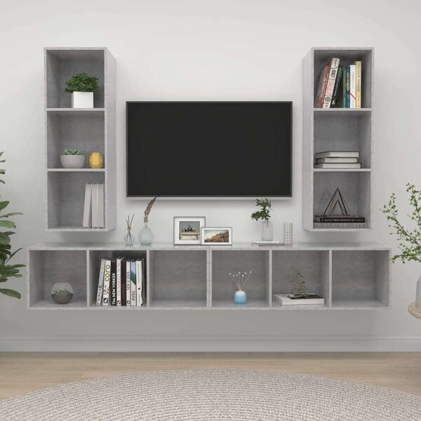 VidaXL 4 db betonszürke szerelt fa falra szerelhető TV-szekrény