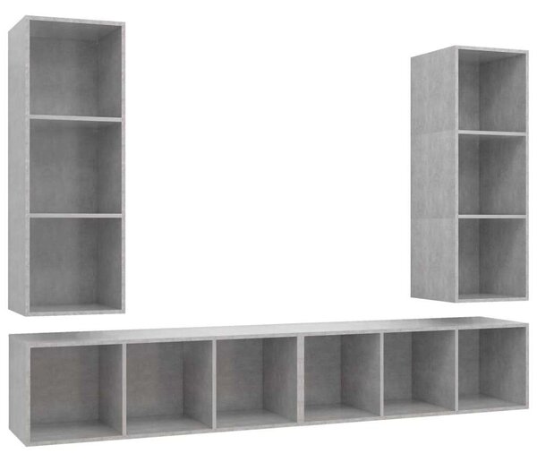 VidaXL 4 db betonszürke szerelt fa falra szerelhető TV-szekrény