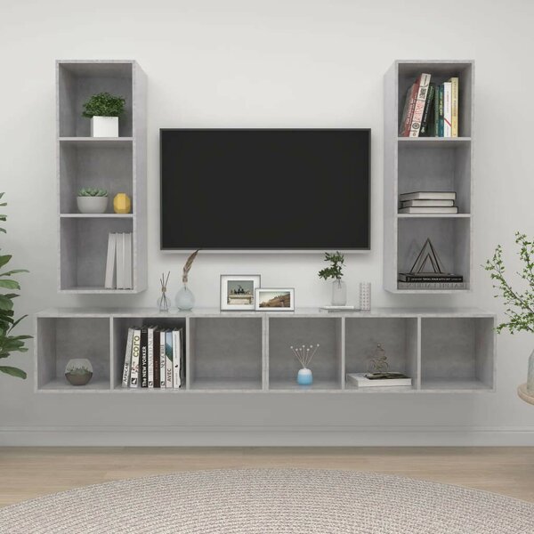 VidaXL 4 db betonszürke szerelt fa falra szerelhető TV-szekrény