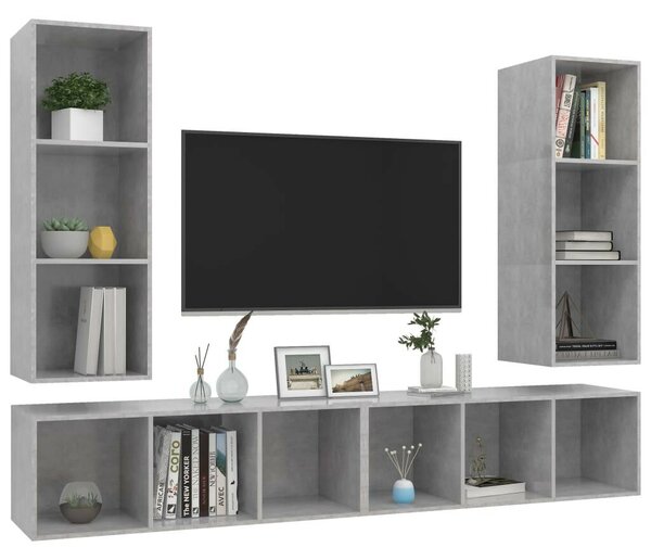 VidaXL 4 db betonszürke szerelt fa falra szerelhető TV-szekrény