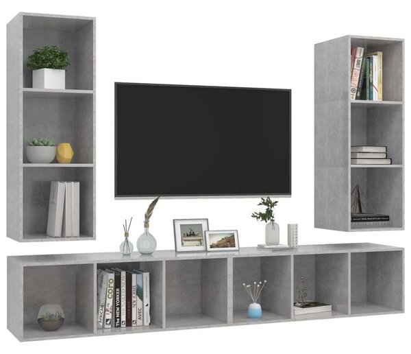 VidaXL 4 db betonszürke szerelt fa falra szerelhető TV-szekrény