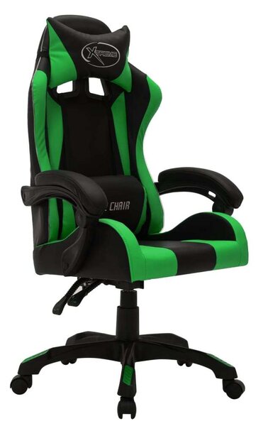 VidaXL zöld és fekete műbőr Gamer szék RGB LED-világítással
