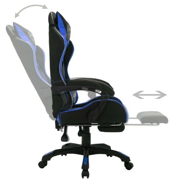 Gamer Szék - RGB LED - Kék-Fekete - Állítható
