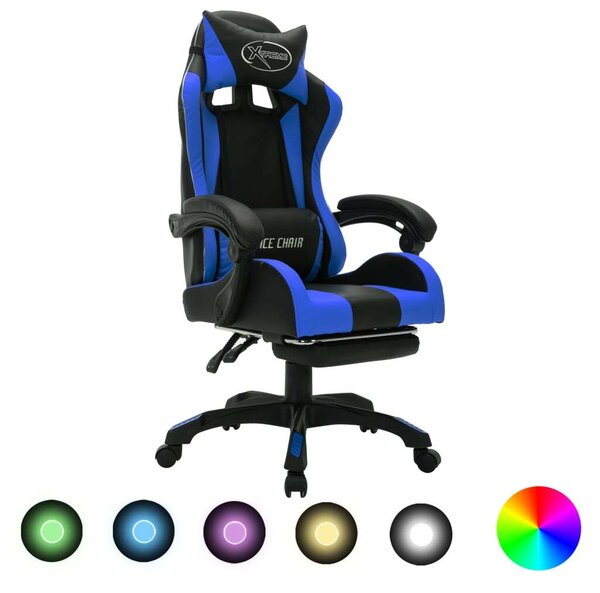 Gamer Szék - RGB LED - Kék-Fekete - Állítható