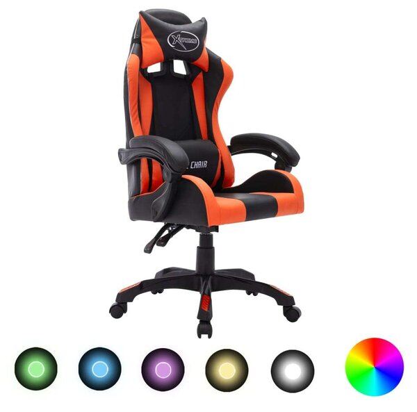 VidaXL narancssárga és fekete műbőr Gamer szék RGB LED-világítással