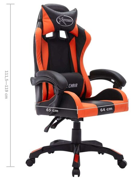 VidaXL narancssárga és fekete műbőr Gamer szék RGB LED-világítással