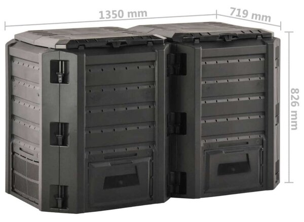 VidaXL Dupla Komposztáló Láda - 800L - Fekete