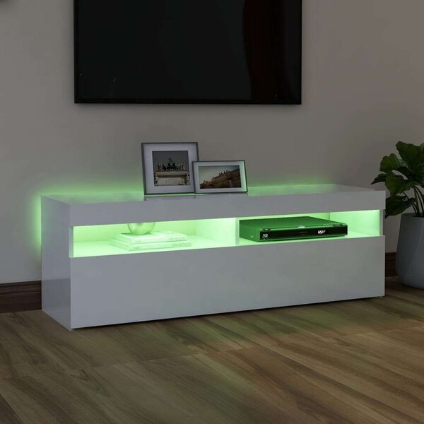 VidaXL TV-szekrény - Fehér Magasfényű - 120cm LED-es