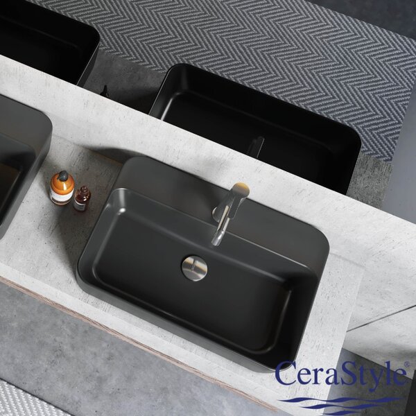 CeraStyle ONE - PULTRA ültethető - Top Counter - porcelán mosdó - - MATT FEKETE - 46 x 42 cm