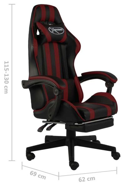VidaXL fekete és bordó műbőr Gamer szék lábtartóval