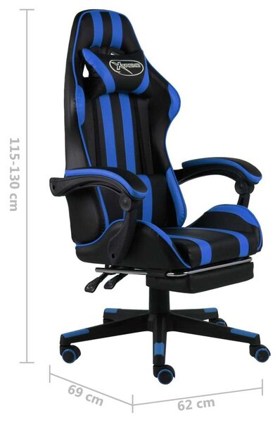 VidaXL fekete és kék műbőr Gamer szék lábtartóval