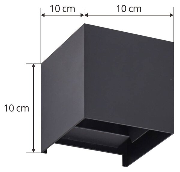 Lindby Nivar LED kültéri falilámpa, szögletes, fekete, 10 cm, IP54, Fekete, fém, Modern