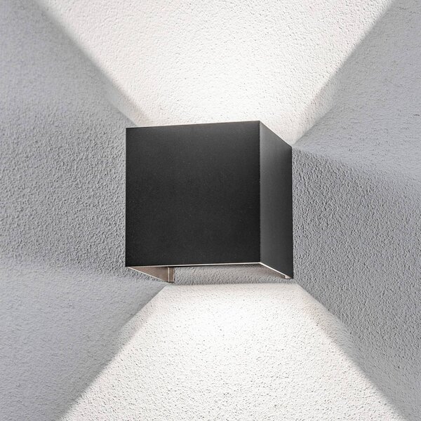 Lindby Nivar LED kültéri falilámpa, szögletes, fekete, 10 cm, IP54, Fekete, fém, Modern
