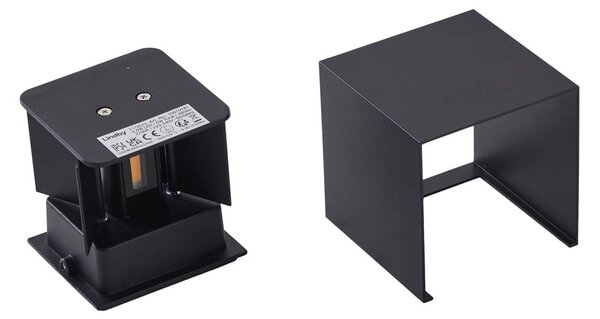 Lindby Nivar LED kültéri falilámpa, szögletes, fekete, 10 cm, IP54, Fekete, fém, Modern