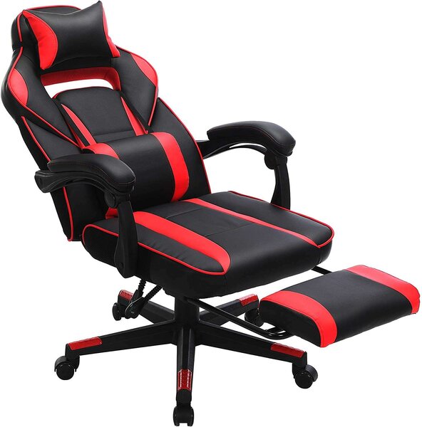 Songmics Ergonómikus Gamer szék lábtartóval - fekete-piros