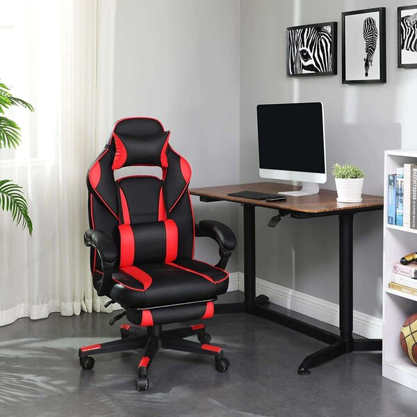 Songmics Ergonómikus Gamer szék lábtartóval - fekete-piros