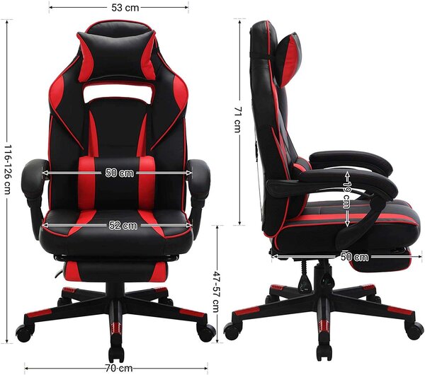 Songmics Ergonómikus Gamer szék lábtartóval - fekete-piros