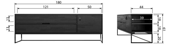 Fekete kőrisfa TV-állvány 180x61x44 cm Silas – WOOOD
