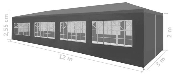VidaXL Parti Sátor - 3x12m - UV-álló, Vízlepergető, Antracit
