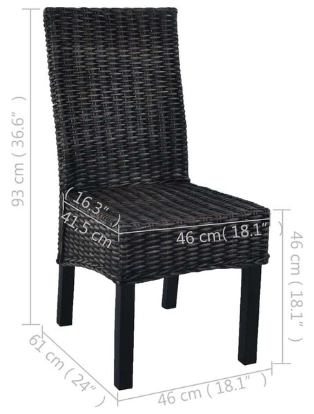 VidaXL Kubu Rattan Étkezőszék - 2 db - Fekete