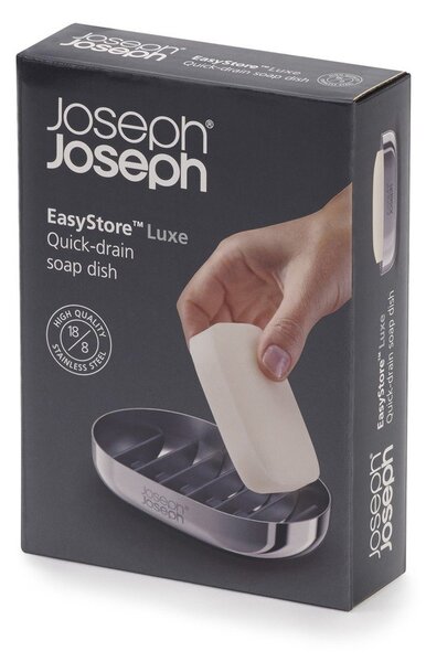 Fényes ezüstszínű rozsdamentes acél szappantartó EasyStore Luxe – Joseph Joseph