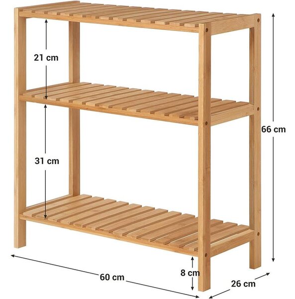 Bambusz fürdőszoba polc, tároló polc 60 x 26 x 66 cm, natúr