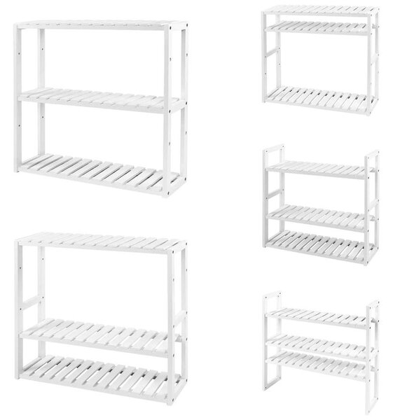 Bambusz polc, állítható magasságú 3 szintes polc 60 x 15 x 54 cm, fehér