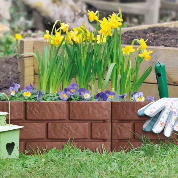 4 db Virágágyás szegély / kerítés terrakotta téglafal hatású műanyag 44 x 15 cm