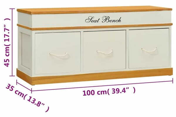 VidaXL Cipősszekrény Pad - Tömörfa - 100x35x45 cm