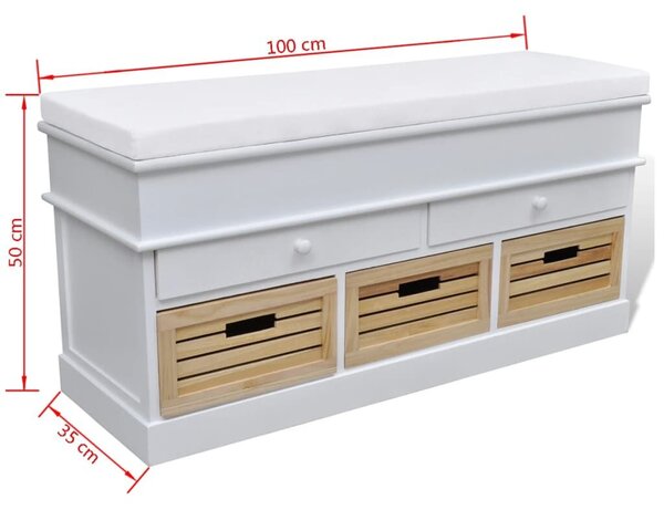 VidaXL Tárolós Pad - Fehér - 100x35x50 cm