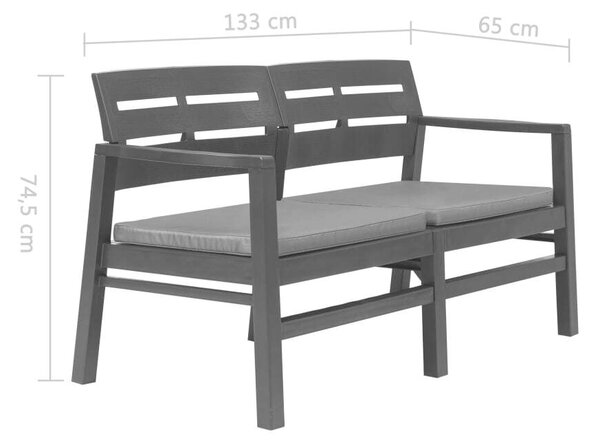 VidaXL kétszemélyes antracit műanyag kerti pad párnákkal 133 cm
