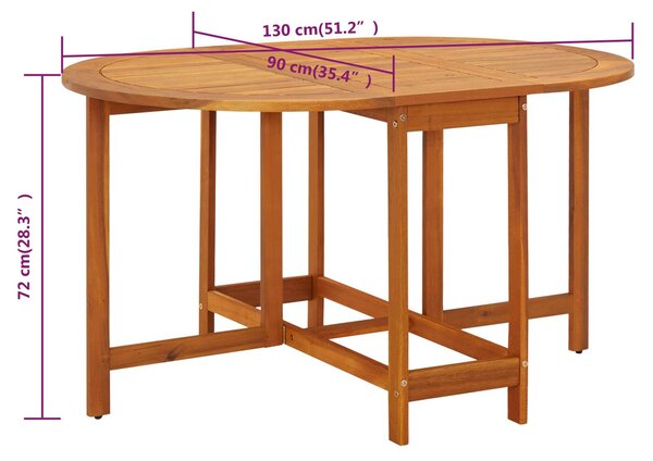 VidaXL tömör akácfa kerti asztal 130 x 90 x 72 cm