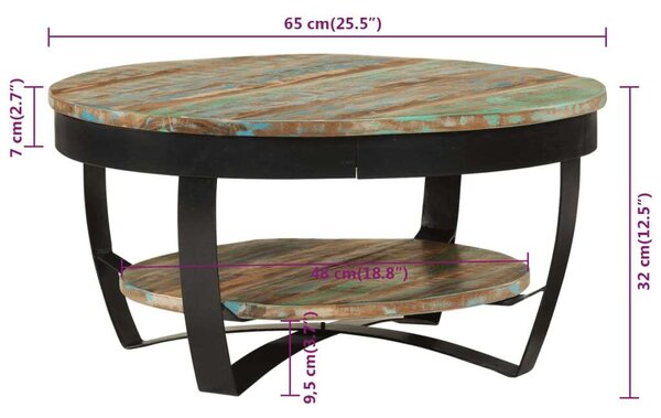 VidaXL Kerek Dohányzóasztal - Újrahasznosított Fa - 65cm
